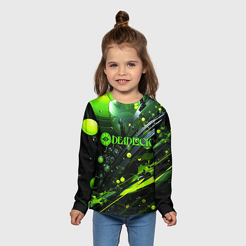 Детский лонгслив Deadlock logo зеленая абстракция / 3D-принт – фото 5