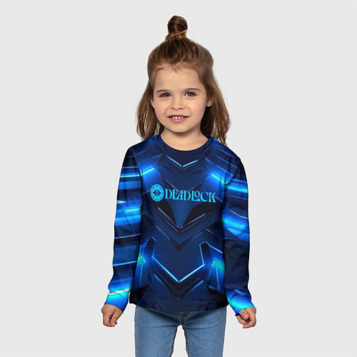 Детский лонгслив Deadlock logo и синий неон / 3D-принт – фото 5