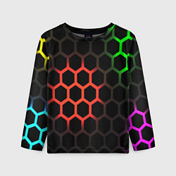 Лонгслив детский Hexagon neon, цвет: 3D-принт