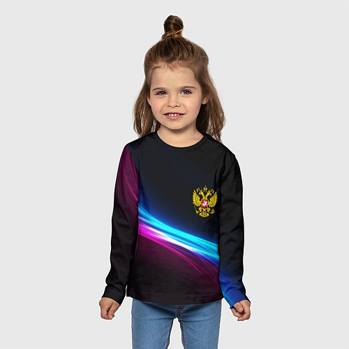 Детский лонгслив Россия неоновые волны / 3D-принт – фото 5