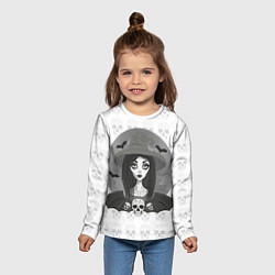 Лонгслив детский Ведьма, череп, Хэллоуин, цвет: 3D-принт — фото 2