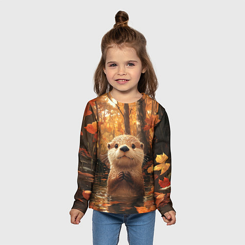 Детский лонгслив Выдра в осеннем пруду / 3D-принт – фото 5