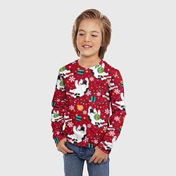Лонгслив детский Новогодний паттерн с котиками, цвет: 3D-принт — фото 2