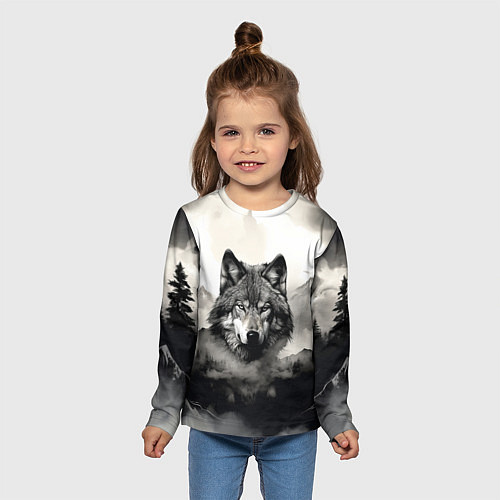 Детский лонгслив Голова серого волка / 3D-принт – фото 5
