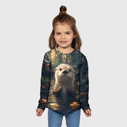 Детский лонгслив Выдра в летнем пруду / 3D-принт – фото 5