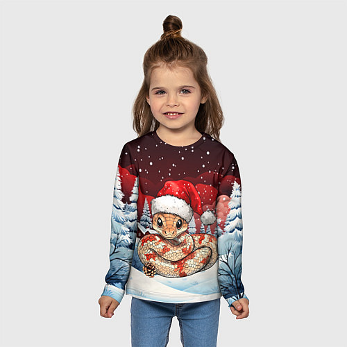 Детский лонгслив Новогодняя змейка и снегопад / 3D-принт – фото 5