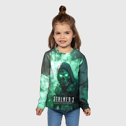 Детский лонгслив Stalker 2 череп с зелеными глазами / 3D-принт – фото 5