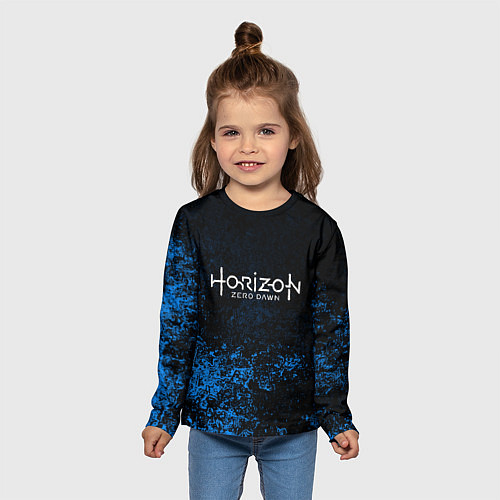 Детский лонгслив Horizon: Zero Dawn синие брызги красок / 3D-принт – фото 5