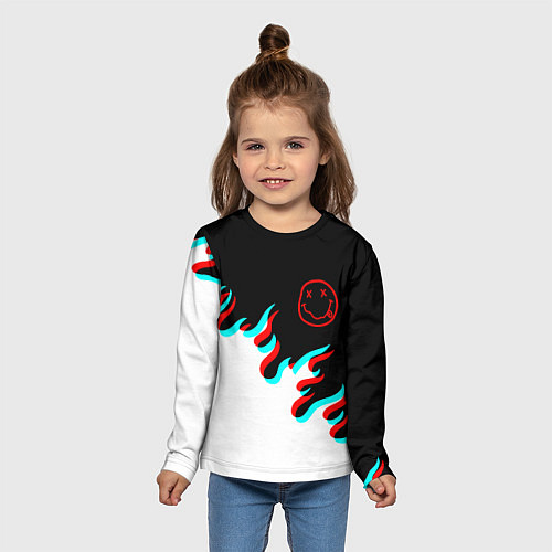 Детский лонгслив Нирвана глитч огонь / 3D-принт – фото 5