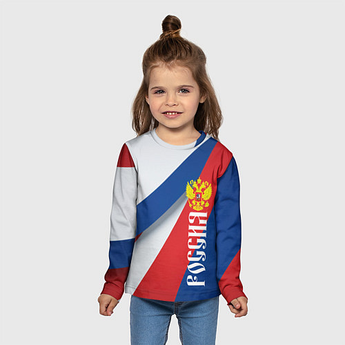 Детский лонгслив Цвета флага России и герб / 3D-принт – фото 5