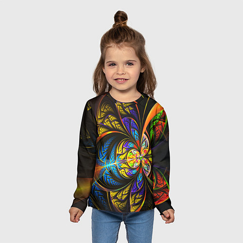 Детский лонгслив Фрактальный оптический узор в цвете / 3D-принт – фото 5