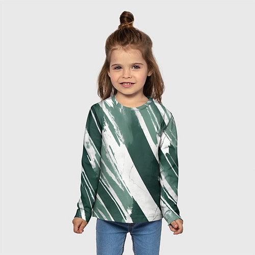 Детский лонгслив Косая зеленая полоска / 3D-принт – фото 5