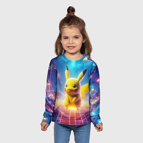 Детский лонгслив Funny Pikachu - vaporwave / 3D-принт – фото 5