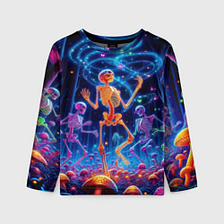 Лонгслив детский Танец неоновых скелетов под грибами, цвет: 3D-принт