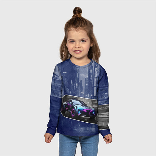 Детский лонгслив Футуристичный автомобиль / 3D-принт – фото 5