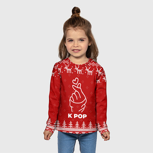 Детский лонгслив Новогодний K Pop с оленями / 3D-принт – фото 5