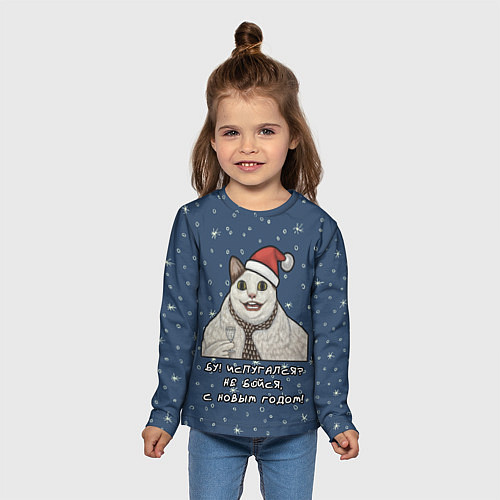 Детский лонгслив Кот Бу - С новым годом / 3D-принт – фото 5