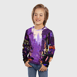Лонгслив детский Киберпанк город фиолетовый, цвет: 3D-принт — фото 2