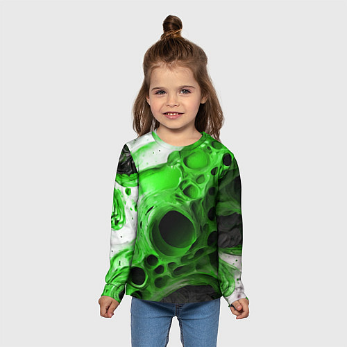 Детский лонгслив Зелёно-белая абстрактная структура / 3D-принт – фото 5