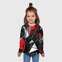 Лонгслив детский Красно-белые рельефные треугольники на чёрном фоне, цвет: 3D-принт — фото 2