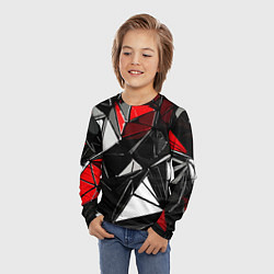 Лонгслив детский Красно-белые рельефные треугольники на чёрном фоне, цвет: 3D-принт — фото 2
