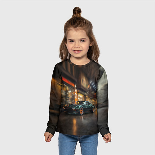 Детский лонгслив Спорткар с оранжевыми десками / 3D-принт – фото 5
