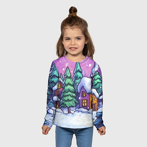 Детский лонгслив Новогодний мультяшный двор / 3D-принт – фото 5