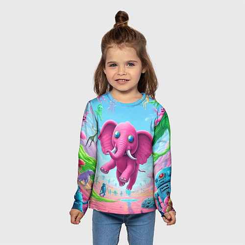 Детский лонгслив Парящий в воздухе розовый слон - сюрреализм / 3D-принт – фото 5