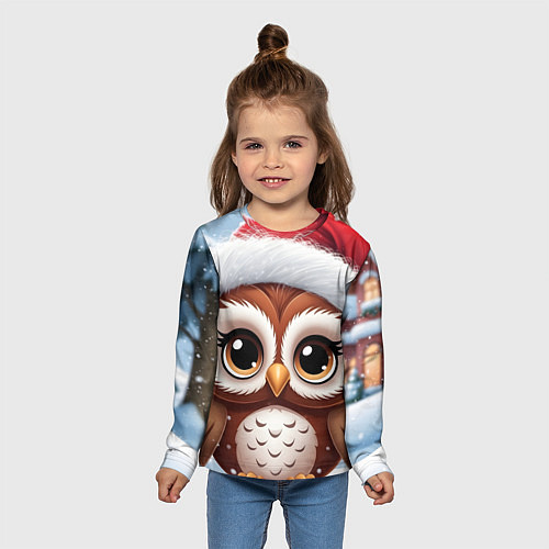 Детский лонгслив Новогодний совенок / 3D-принт – фото 5