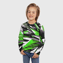 Лонгслив детский Чёрно-зелёная-белая абстракция, цвет: 3D-принт — фото 2