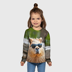 Лонгслив детский Модная капибара в темных очках, цвет: 3D-принт — фото 2