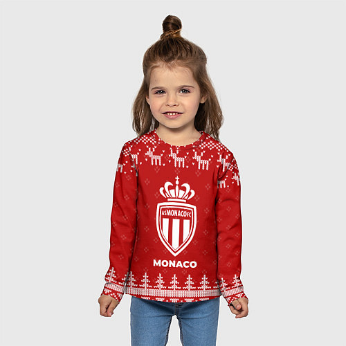 Детский лонгслив Новогодний Monaco с оленями / 3D-принт – фото 5