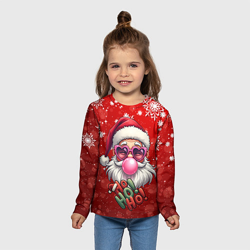 Детский лонгслив Санта в розовых очках и жвачкой / 3D-принт – фото 5