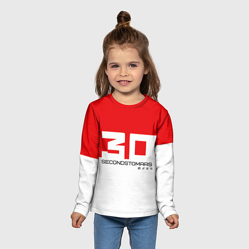 Детский лонгслив 30 Seconds to Mars - red and white / 3D-принт – фото 5
