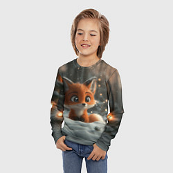 Лонгслив детский Лисичка удивляется снегу, цвет: 3D-принт — фото 2