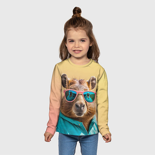 Детский лонгслив Модная капибара в отпуске / 3D-принт – фото 5