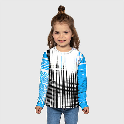 Детский лонгслив Сине-чёрный гранж на белом фоне / 3D-принт – фото 5