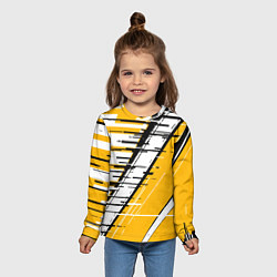 Лонгслив детский Чёрно-белые глитч полосы на жёлтом фоне, цвет: 3D-принт — фото 2