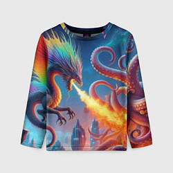 Лонгслив детский Огнедышащий дракон против осьминога - нейроарт фан, цвет: 3D-принт