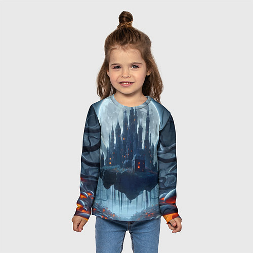 Детский лонгслив Замок Дракулы и неоновые грибы - нейроарт фантазия / 3D-принт – фото 5