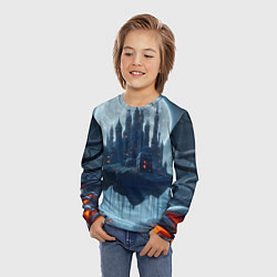 Лонгслив детский Замок Дракулы и неоновые грибы - нейроарт фантазия, цвет: 3D-принт — фото 2