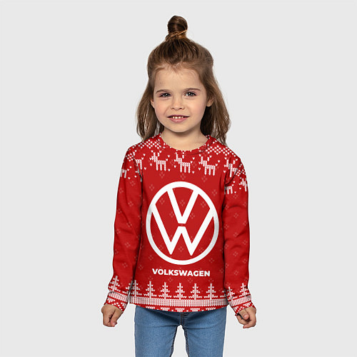 Детский лонгслив Новогодний Volkswagen с оленями / 3D-принт – фото 5