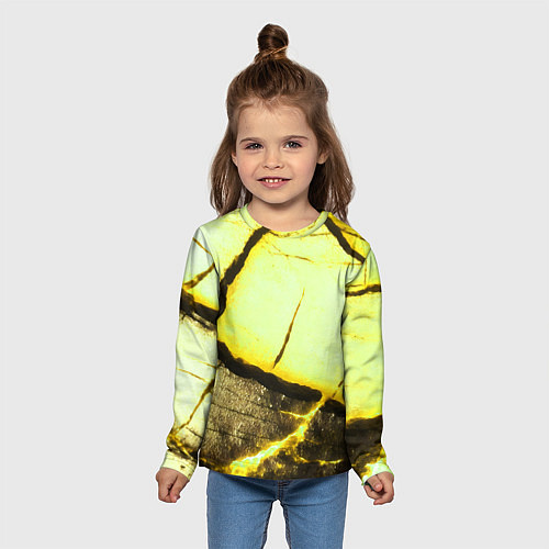 Детский лонгслив Трещины на абстрактном жёлтом фоне / 3D-принт – фото 5