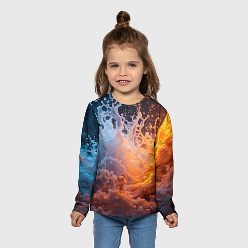 Детский лонгслив Брызги воды и огня / 3D-принт – фото 5