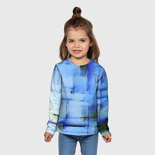 Детский лонгслив Чёрные пятна на синем фоне абстракция / 3D-принт – фото 5