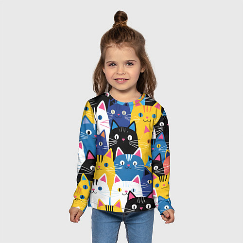 Детский лонгслив Много цветных котиков / 3D-принт – фото 5