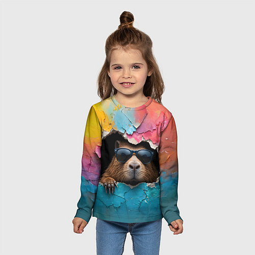 Детский лонгслив Капибара в стене / 3D-принт – фото 5