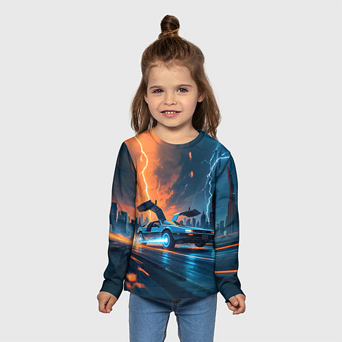 Детский лонгслив Автомобиль и ночные молнии / 3D-принт – фото 5