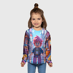 Лонгслив детский Роблокс с розовыми волосами, цвет: 3D-принт — фото 2