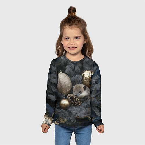 Детский лонгслив Новогодний ежик на елке / 3D-принт – фото 5